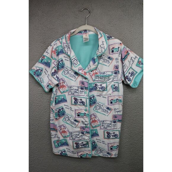 Munki Munki Pajama Set Postcards-Size Medium-Drawstring-Pockets-Capri - Picture 2 of 16